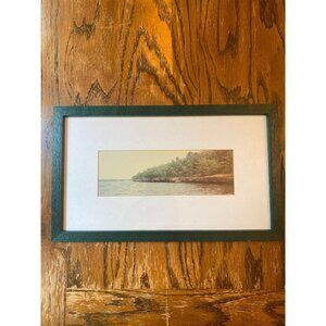 Vintage Framed Castle Rock Lake Wisconsin Photograph Glass Pane Green Wood Frame